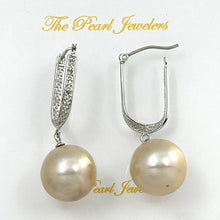 Load image into Gallery viewer, 14K White Gold Diamond Pink Pearl Dangle Earrings