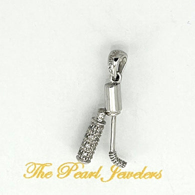 14k Solid White Gold Diamond Golf Bag Pendant Necklace