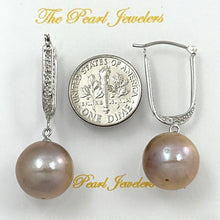 Load image into Gallery viewer, 14K White Gold Diamond Pink Pearl Dangle Earrings