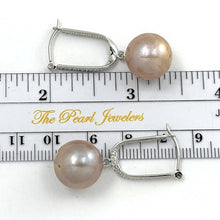 Load image into Gallery viewer, 14K White Gold Diamond Pink Pearl Dangle Earrings