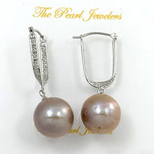 Load image into Gallery viewer, 14K White Gold Diamond Pink Pearl Dangle Earrings