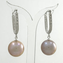 Load image into Gallery viewer, 14K White Gold Diamond Pink Pearl Dangle Earrings