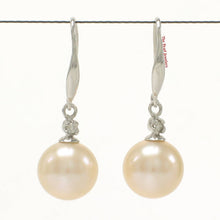 Load image into Gallery viewer, 14K White Gold Peach Round Pearl Hook Earrings with Diamonds