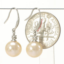 Load image into Gallery viewer, 14K White Gold Peach Round Pearl Hook Earrings with Diamonds