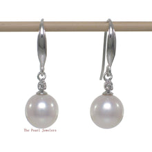 Load image into Gallery viewer, 14K White Gold White Round Pearl Hook Earrings with Diamonds