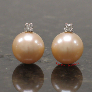 14K White Gold Pink Pearl & Diamond Stud Earrings