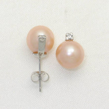 Load image into Gallery viewer, 14K White Gold Pink Pearl &amp; Diamond Stud Earrings