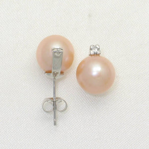 14K White Gold Pink Pearl & Diamond Stud Earrings