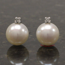 Load image into Gallery viewer, 14K White Gold White Pearl &amp; Diamond Stud Earrings