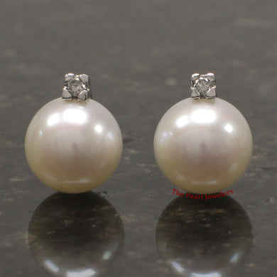 14K White Gold White Pearl & Diamond Stud Earrings
