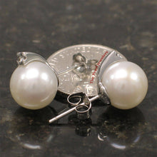 Load image into Gallery viewer, 14K White Gold White Pearl &amp; Diamond Stud Earrings
