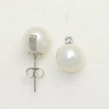 Load image into Gallery viewer, 14K White Gold White Pearl &amp; Diamond Stud Earrings