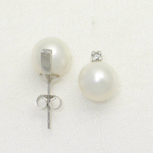 14K White Gold White Pearl & Diamond Stud Earrings