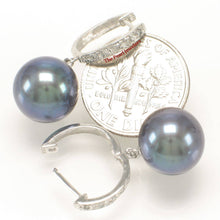 Load image into Gallery viewer, 14K White Gold Diamond Black Pearl C Hoop Earrings