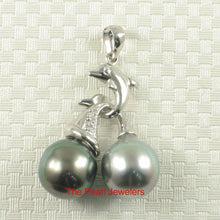 Load image into Gallery viewer, 14k White Gold Dolphin-Design Tahitian Pearl Pendant