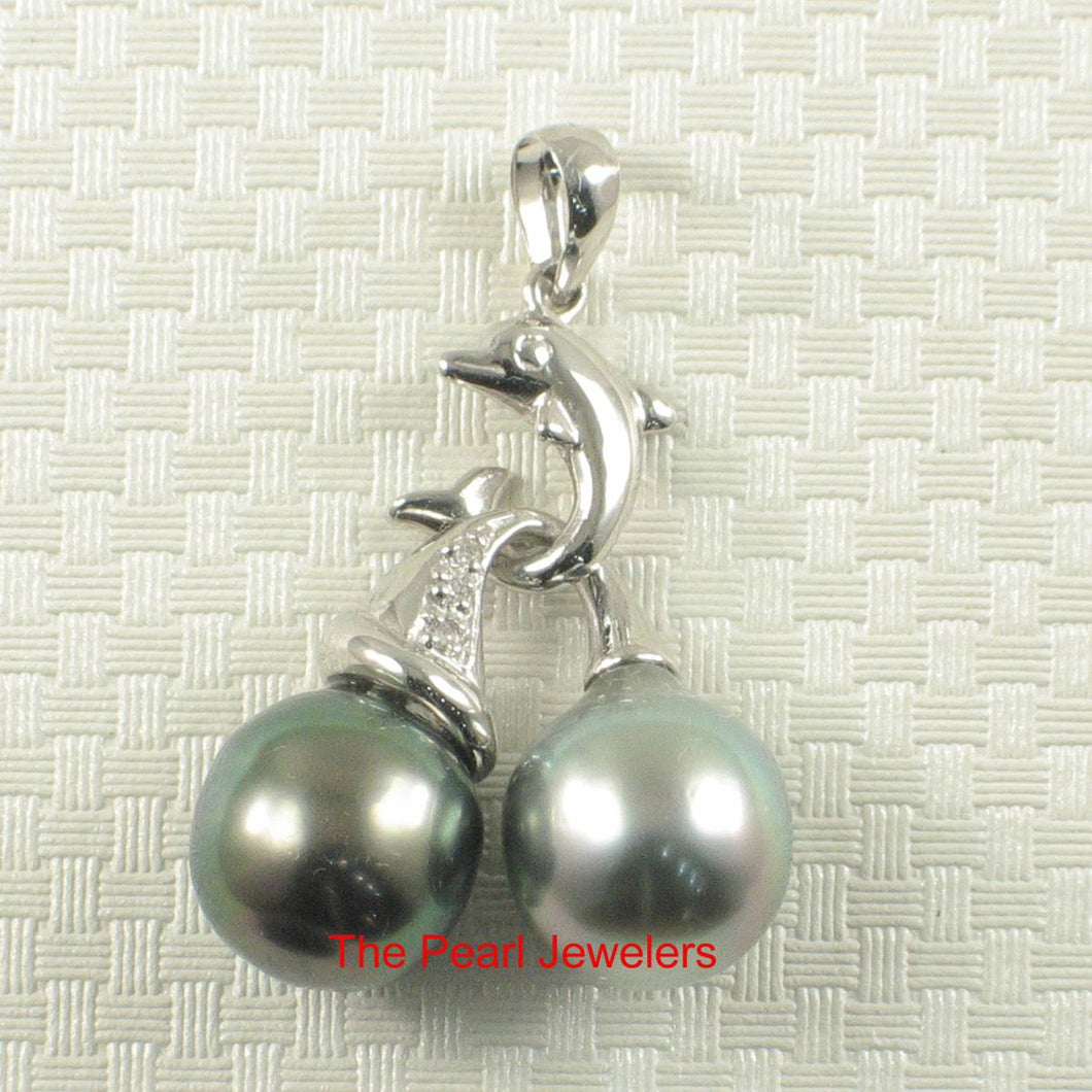 14k White Gold Dolphin-Design Tahitian Pearl Pendant