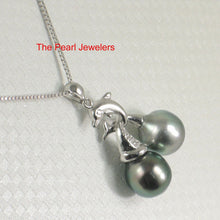Load image into Gallery viewer, 14k White Gold Dolphin-Design Tahitian Pearl Pendant