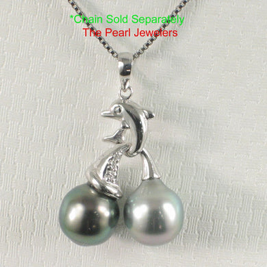 14k White Gold Dolphin-Design Tahitian Pearl Pendant