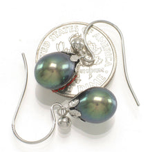 Load image into Gallery viewer, 14K White Gold Fish Hook Black Pearl Claw Earrings (7.5–8mm)