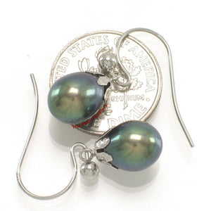 14K White Gold Fish Hook Black Pearl Claw Earrings (7.5–8mm)