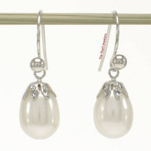 Load image into Gallery viewer, 14K White Gold Fish Hook White Pearl Claw Earrings (7.5–8mm)