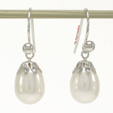 14K White Gold Fish Hook White Pearl Claw Earrings (7.5–8mm)