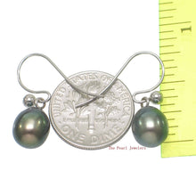 Load image into Gallery viewer, 14K White Gold Black Pearl Fish Hook Dangle Earrings