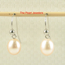 Load image into Gallery viewer, 14K White Gold Peach Pearl Fish Hook Dangle Earrings