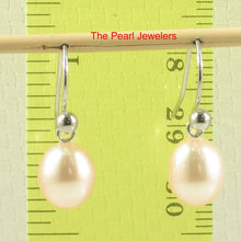 Load image into Gallery viewer, 14K White Gold Peach Pearl Fish Hook Dangle Earrings