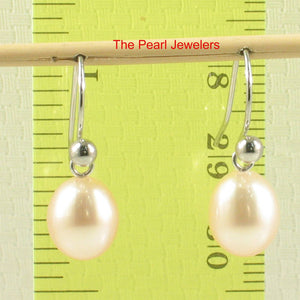 14K White Gold Peach Pearl Fish Hook Dangle Earrings
