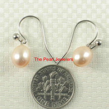 Load image into Gallery viewer, 14K White Gold Peach Pearl Fish Hook Dangle Earrings