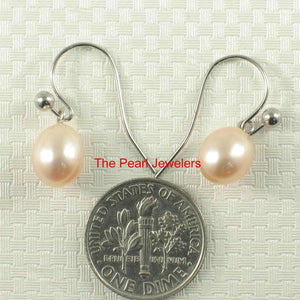 14K White Gold Peach Pearl Fish Hook Dangle Earrings