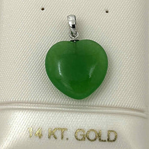 14k White Gold Green Jade Heart Pendant
