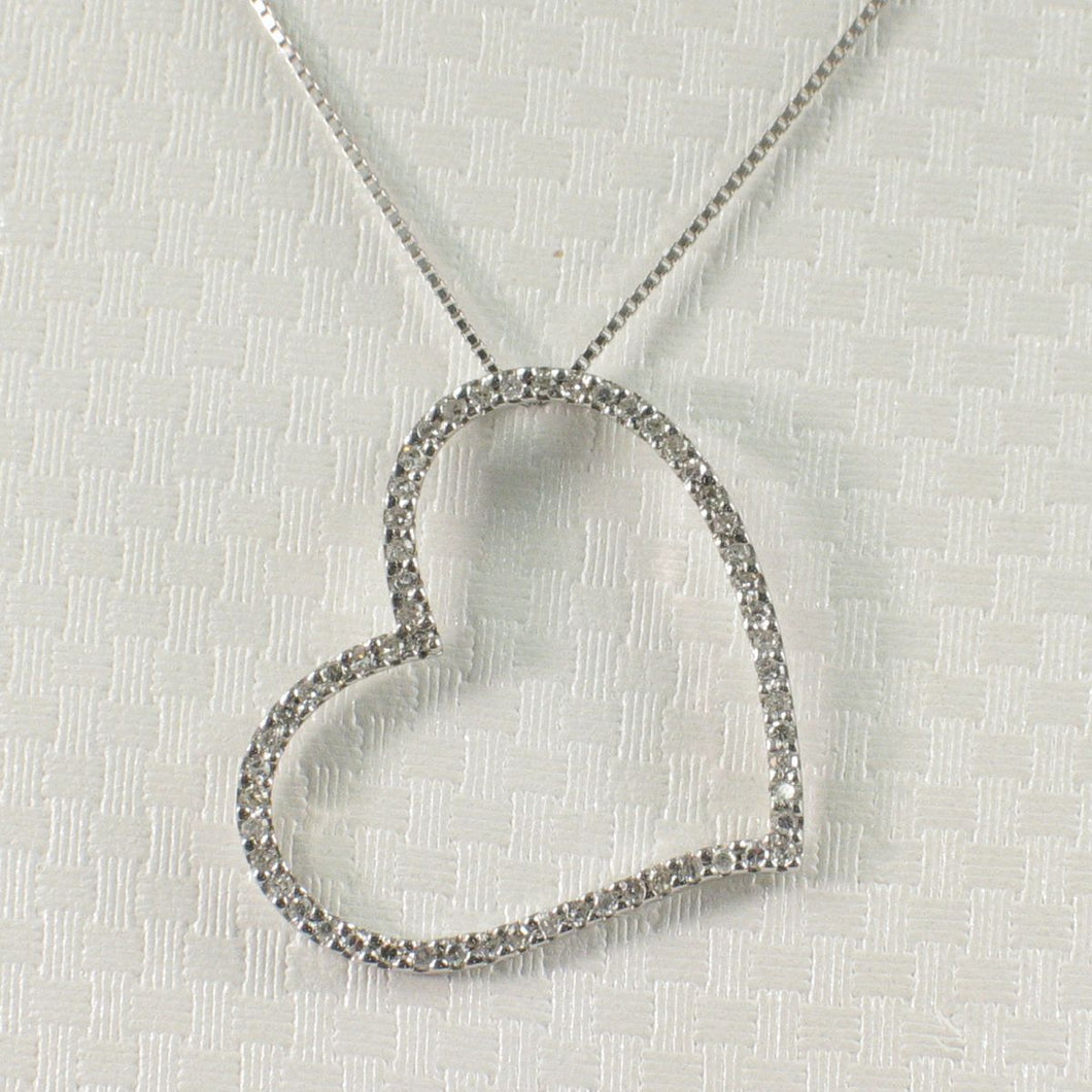 14k White Gold Love Heart Diamond Pendant Necklace (58 Stones)
