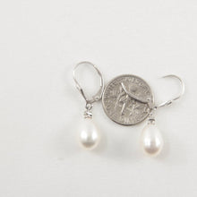 Load image into Gallery viewer, 14K White Gold Leverback Diamond White Pearl Dangle Earrings