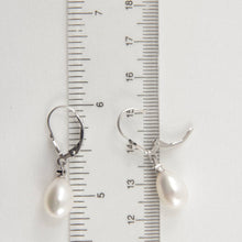 Load image into Gallery viewer, 14K White Gold Leverback Diamond White Pearl Dangle Earrings