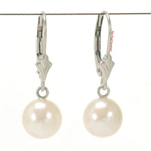 Load image into Gallery viewer, 14K White Gold Cream White Pearl Leverback Earrings (8–8.5mm)