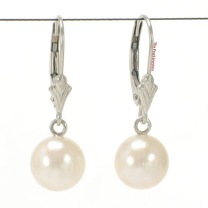 14K White Gold Cream White Pearl Leverback Earrings (8–8.5mm)