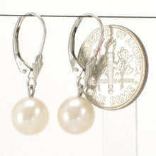 Load image into Gallery viewer, 14K White Gold Cream White Pearl Leverback Earrings (8–8.5mm)