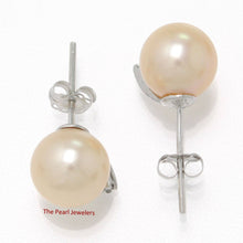 Load image into Gallery viewer, 14K White Gold Diamond Peach Cultured Pearl Stud Earrings (8.5–9mm)