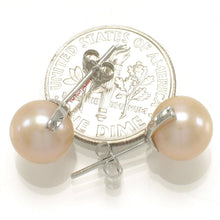 Load image into Gallery viewer, 14K White Gold Diamond Peach Cultured Pearl Stud Earrings (8.5–9mm)