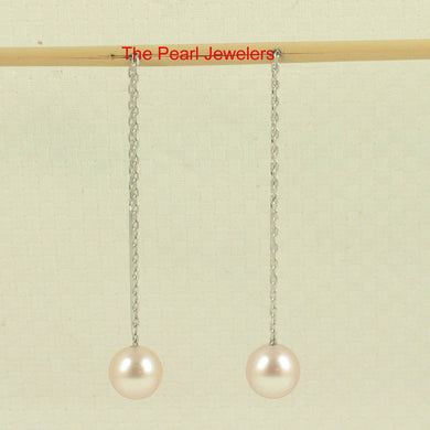 14K White Gold Pink Pearl Threader Chain Earrings