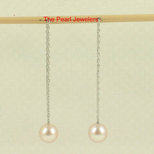 14K White Gold Pink Pearl Threader Chain Earrings