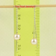 Load image into Gallery viewer, 14K White Gold Pink Pearl Threader Chain Earrings
