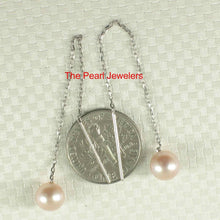 Load image into Gallery viewer, 14K White Gold Pink Pearl Threader Chain Earrings