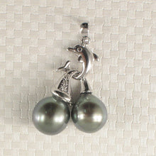 Load image into Gallery viewer, 14k White Gold Twin Tahitian Pearl &amp; Diamond Pendant