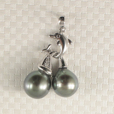 14k White Gold Twin Tahitian Pearl & Diamond Pendant