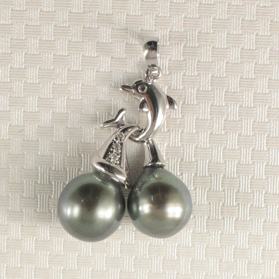 14k White Gold Twin Tahitian Pearl & Diamond Pendant