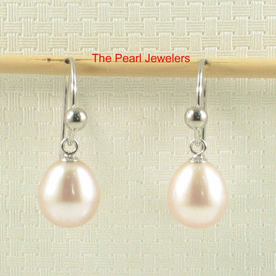 14K White Gold Pink Pearl Fish Hook Dangle Earrings