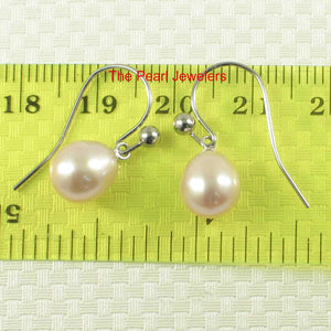 14K White Gold Pink Pearl Fish Hook Dangle Earrings